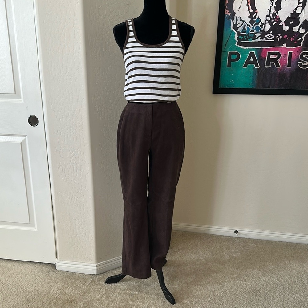 Elegant Vintage INC Chocolate Brown Faux Suede Pants Size Petite 8